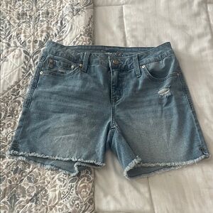 Seven7 Light Blue Frayed Hem Denim Shorts